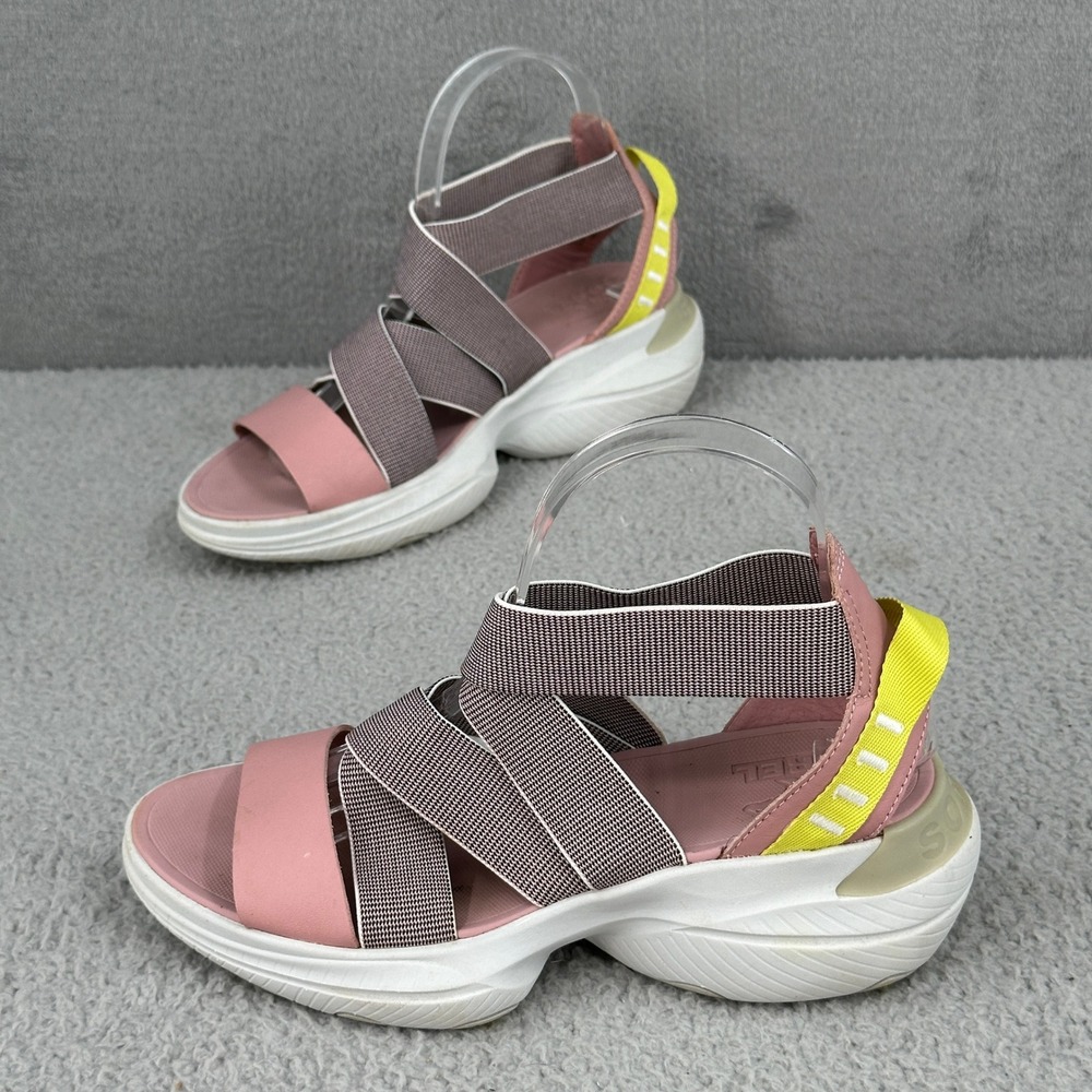 Sorel‎ Kinetic Sandals Pink Gray Yellow Elastic Straps Womens 7.5 Sport Shoes